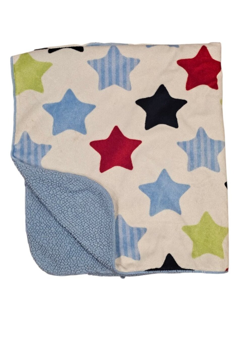 Garanimals Baby Blanket Stars Blue Sherpa Velour Blue Green Red‎ White 30x32